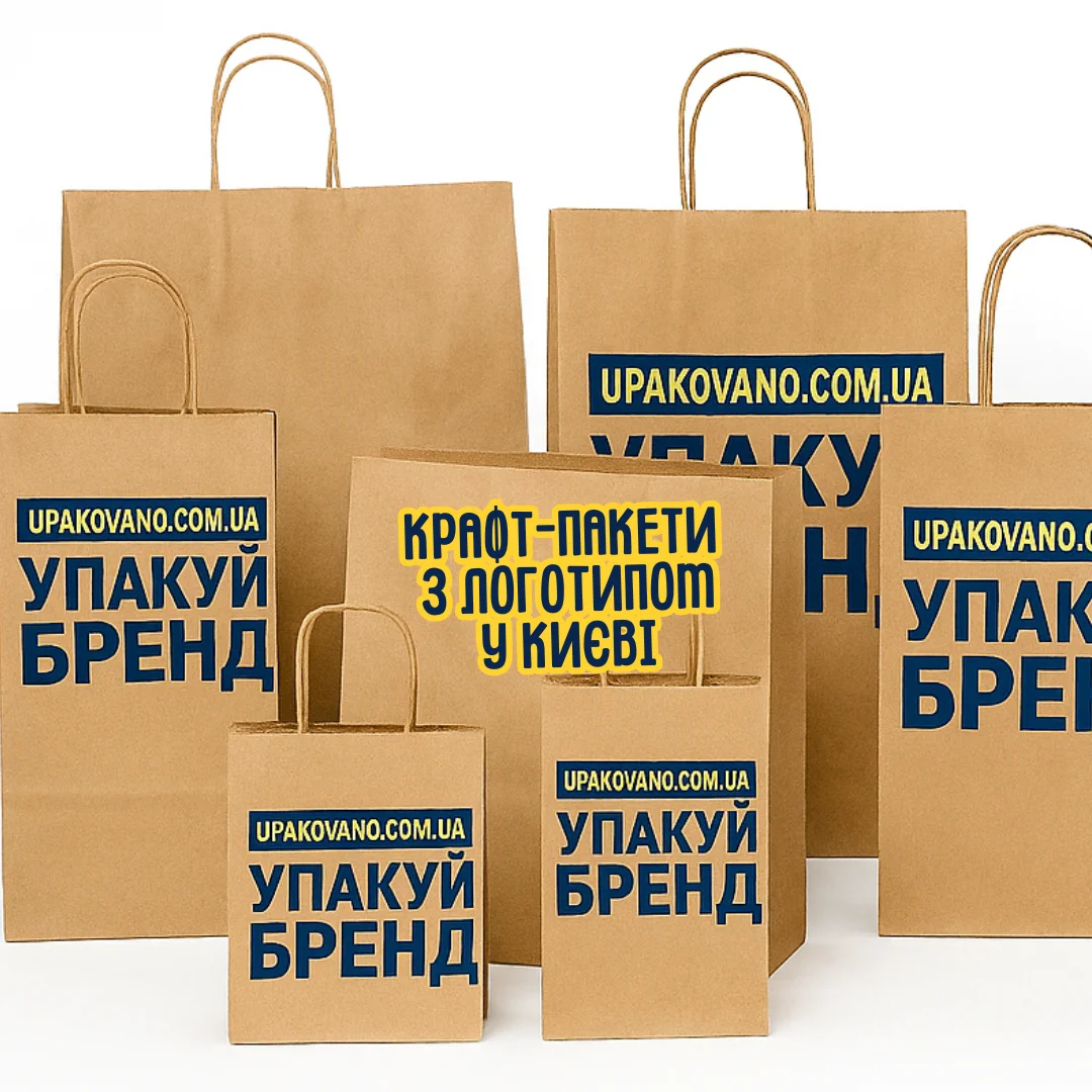 Брендовані крафт-пакети з логотипом Київ | Замовити крафтові пакети з логотипом у Києві Крафт-пакети з фірмовим логотипом у Києві — приклад брендованих крафтових пакетів (Київ)
