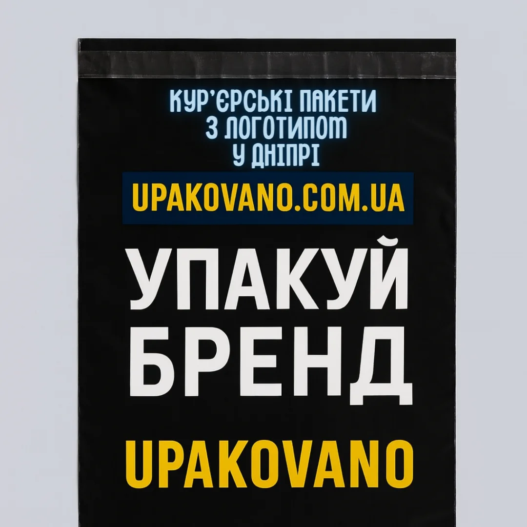 Кур'єрські пакети з логотипом Дніпро — поліетиленові брендовані кур'єрські пакети 51–60 мкм