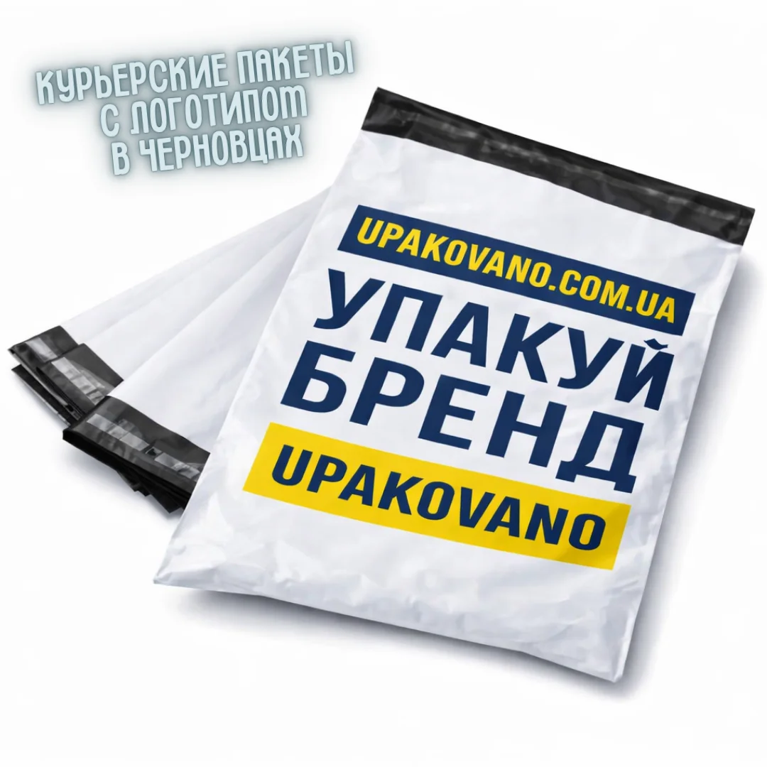 Полиэтиленовые курьерские пакеты стопками с логотипом для интернет-магазина в Черновцах