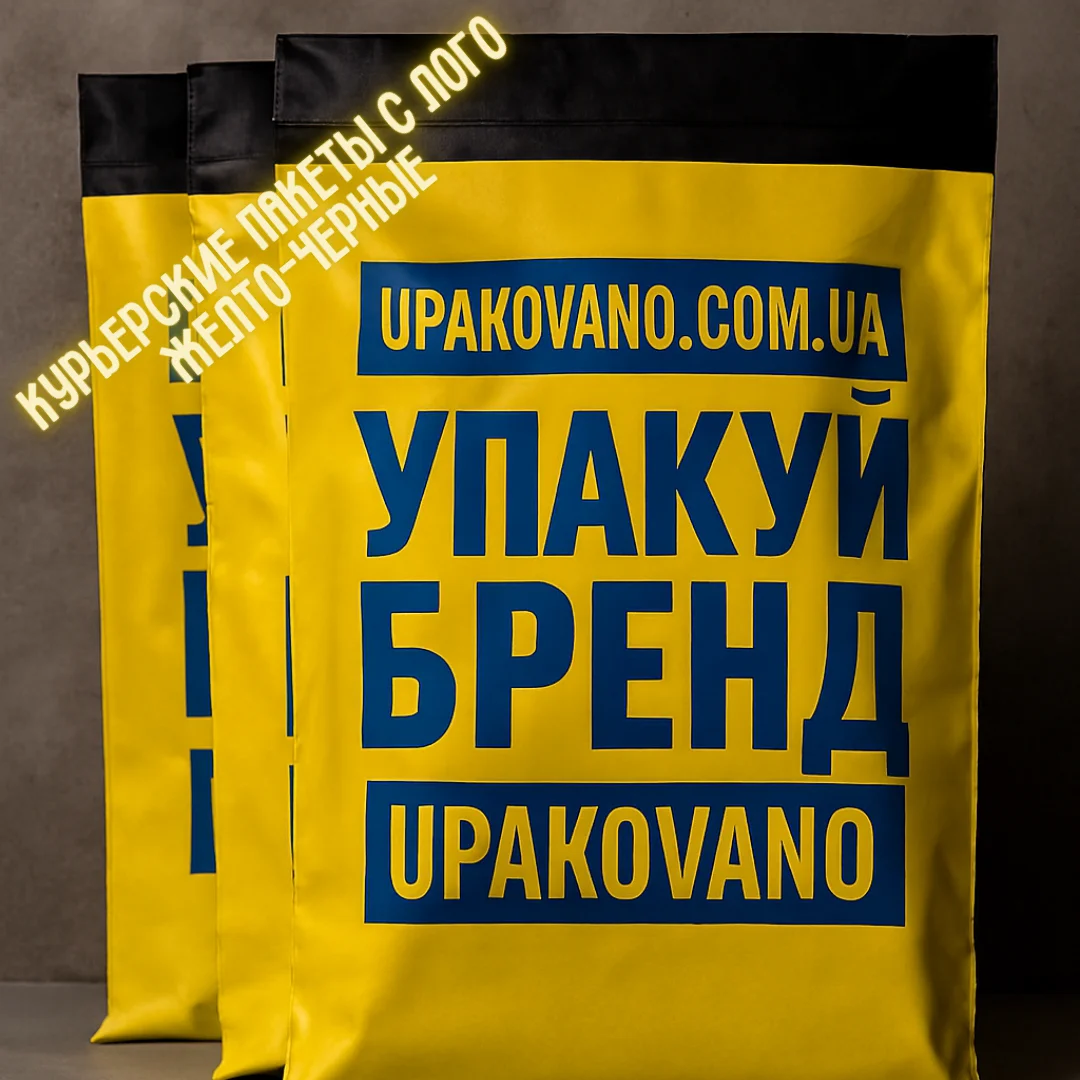 Желто-черные брендированные курьерские пакеты с логотипом — печать на желто-черных пакетах Желто-черные курьерские пакеты с логотипом — брендированная упаковка для доставки