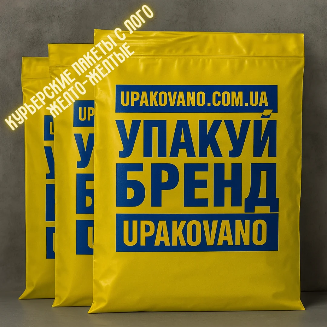 Желто-желтые брендированные курьерские пакеты с логотипом — печать на желтых пакетах Желтые курьерские пакеты с логотипом — яркая брендированная полиэтиленовая упаковка