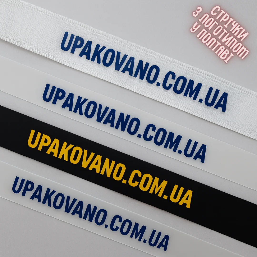 Стрічки з логотипом у Полтаві — замовити друк логотипу на стрічці Стрічки з логотипом Полтава — приклад брендованої пакувальної стрічки з чітким друком