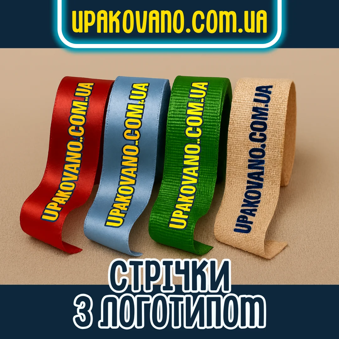 Фірмова стрічка з логотипом на замовлення у асортименті Брендовані стрічки з логотипом для пакування