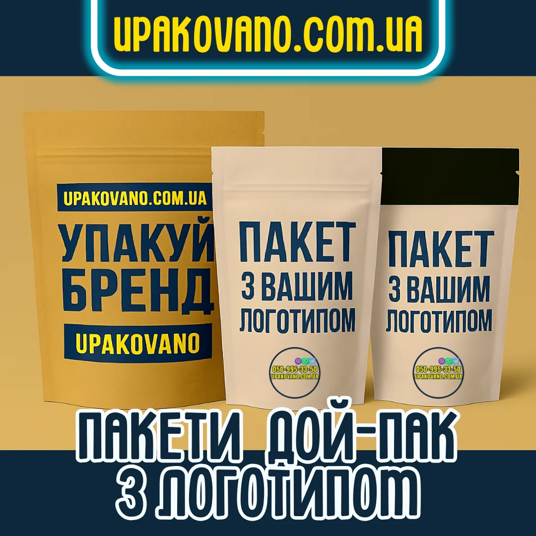 Купити дой-пак пакети з логотипом від виробника Брендовані дой-пак пакети з логотипом