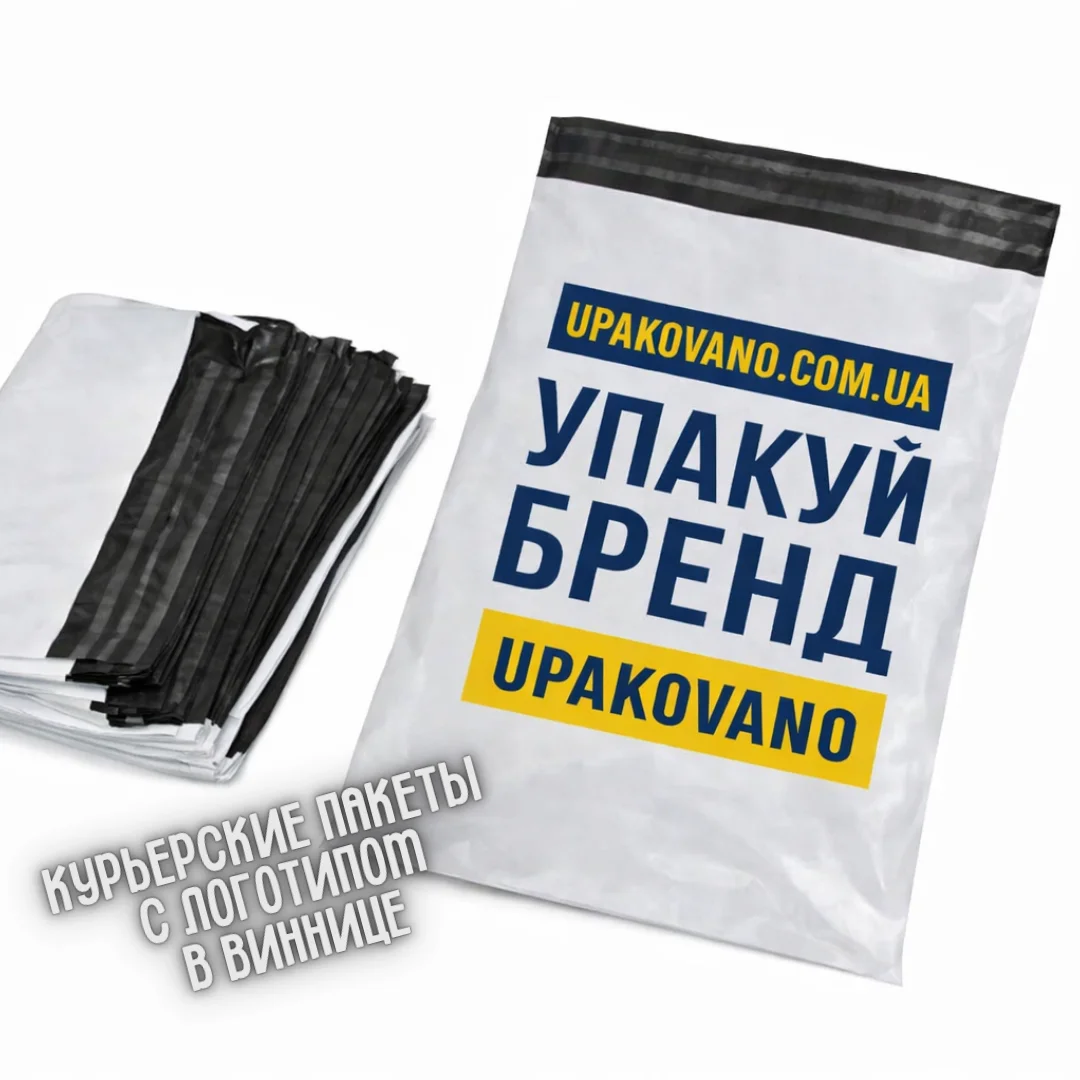 Купить курьерские пакеты с логотипом в Виннице оптом для доставки Курьерские пакеты с логотипом Винница стопка полиэтиленовых брендированных пакетов