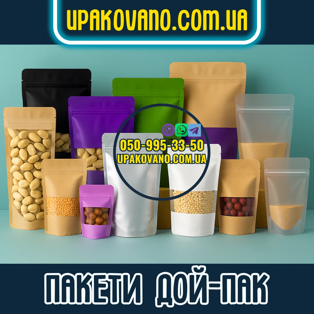 Пакети дой пак оптом і в роздріб Пакети дой пак без логотипа для фасування та зберігання продукції