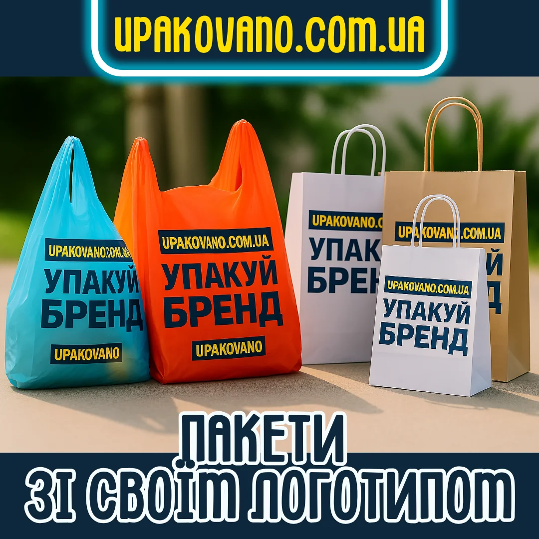 Купити пакети з логотипом в Україні - виробництво на замовлення Фото пакетів з логотипом під замовлення по Україні