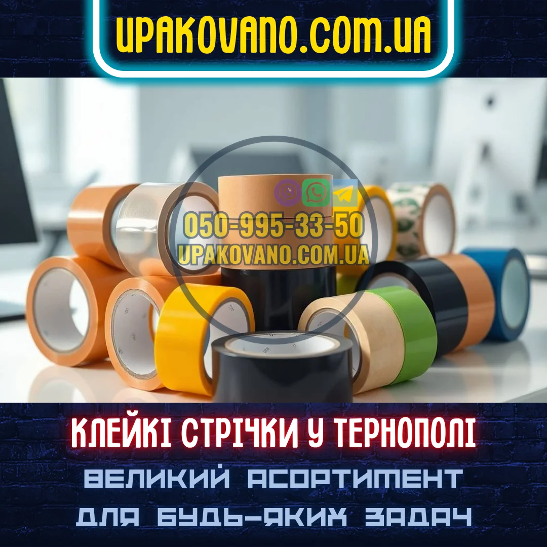 Купити скотч у Тернополі — двосторонній, малярний, пакувальний, з друком Скотч у Тернополі — повний асортимент для пакування, ремонту і виробництва